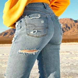 American Eagle Stretch Ripped Mom Jeans